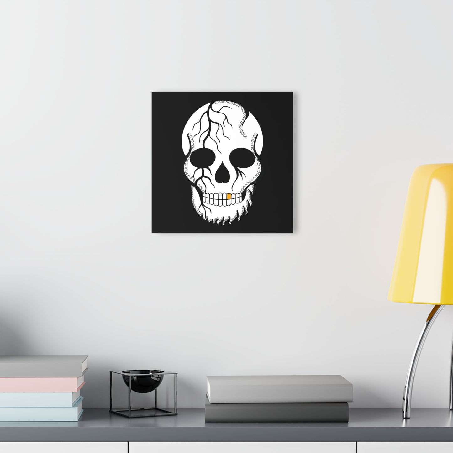 Sugar Skull Acrylic Print Grey— White Day of the Dead Wall Art