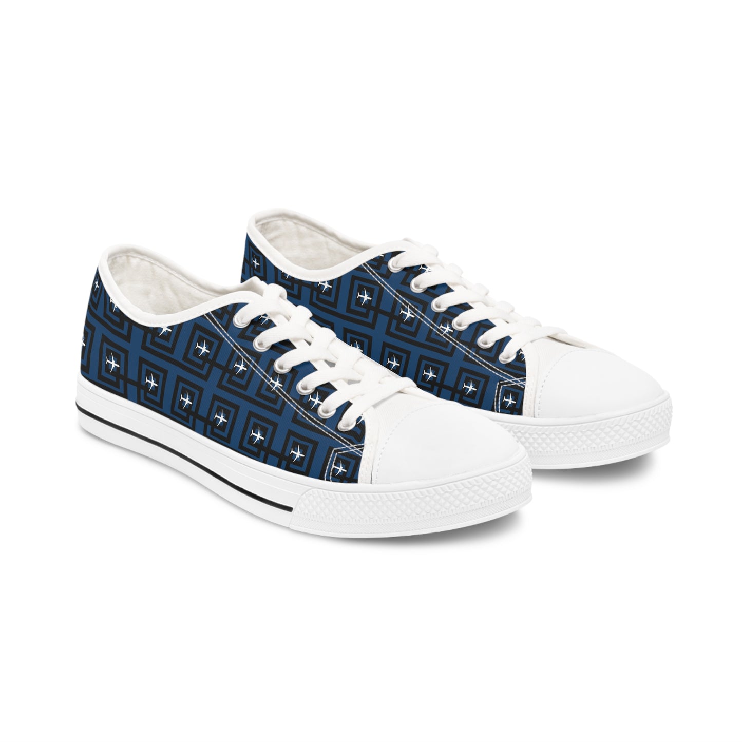 Navy blue white airplanes Women's Low Top Sneakers