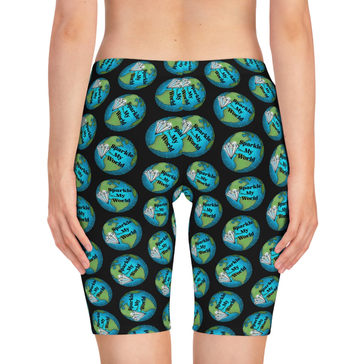 Colorful Women's Bike Shorts with Earth Design, Activewear, Cycling Gear, Fitness Apparel, Eco-Friendly Shorts, Summer Essentials