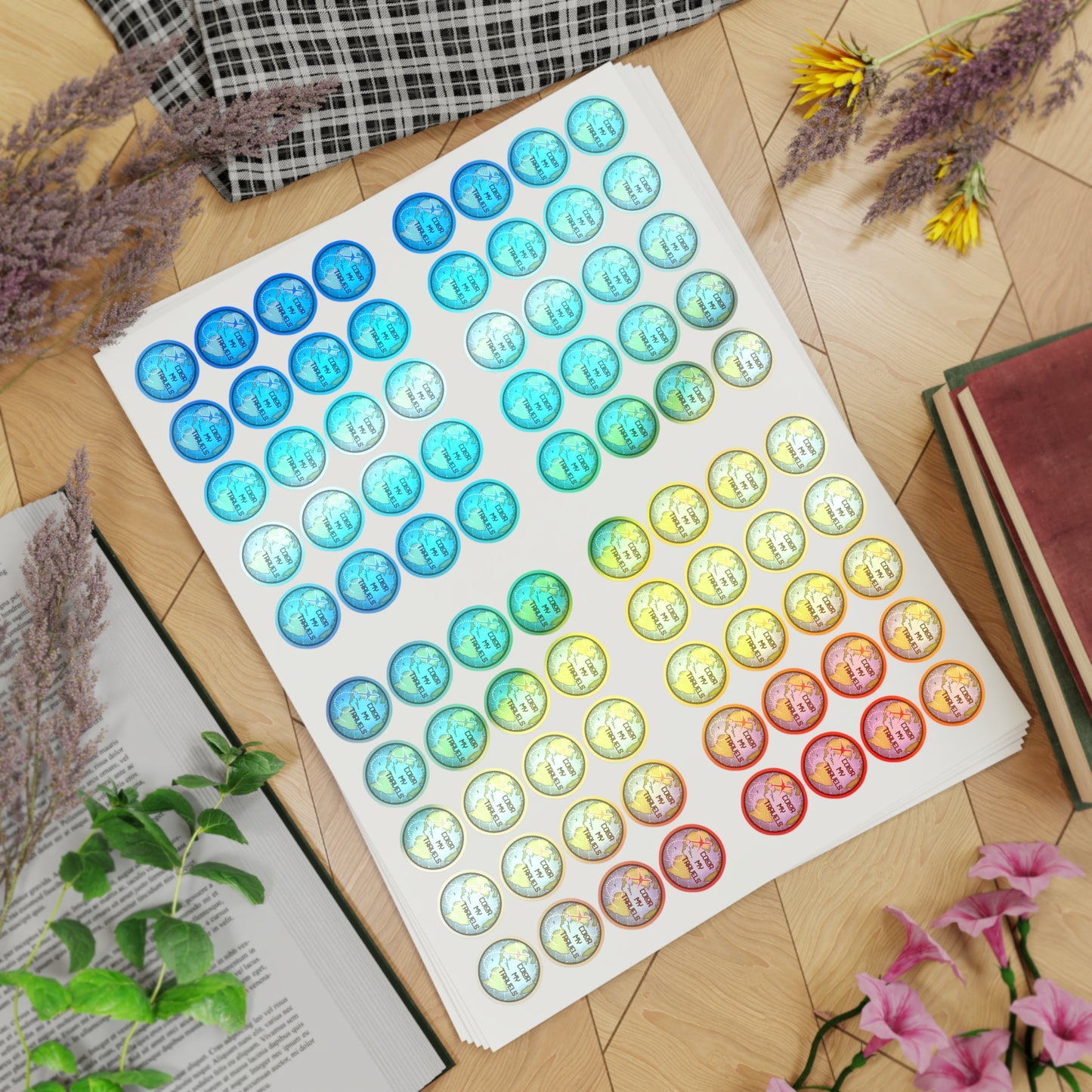 ,90 color my travels Sticker Sheet Bundle, 5pcs
