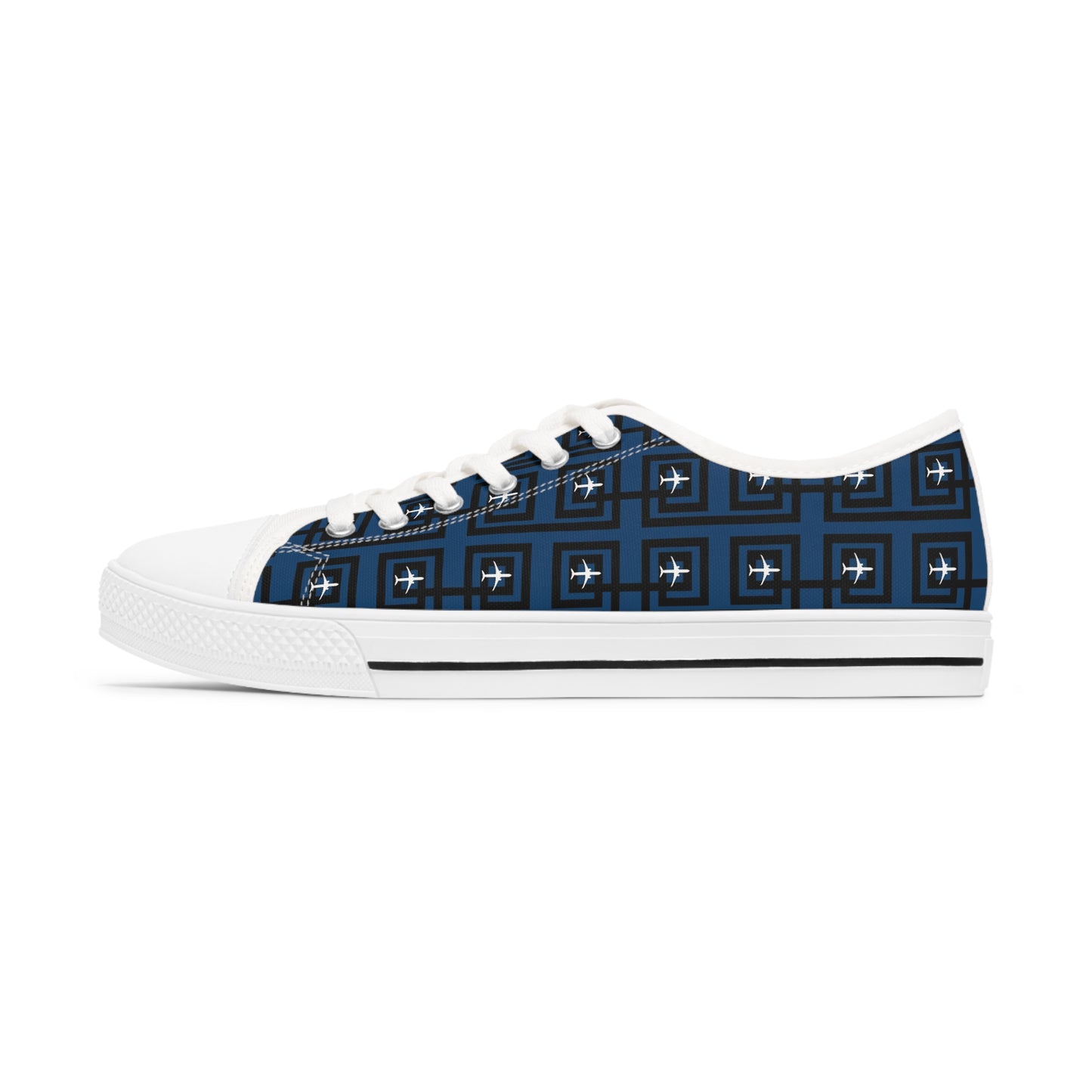 Navy blue white airplanes Women's Low Top Sneakers
