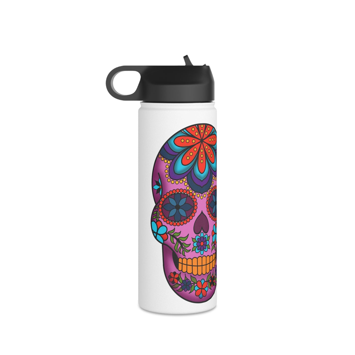 Floral Skull Stainless Steel Water Bottle, Standard Lid