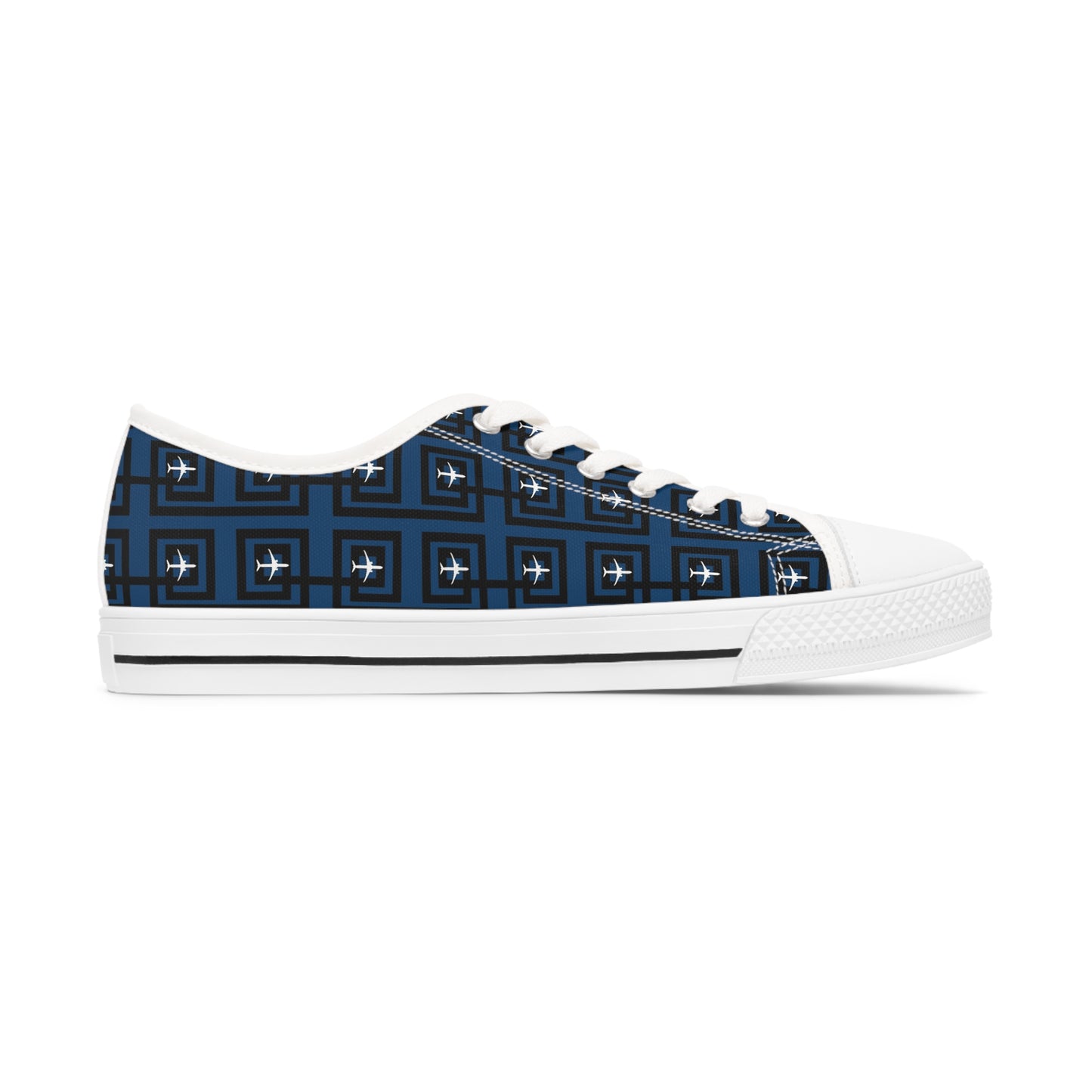 Navy blue white airplanes Women's Low Top Sneakers