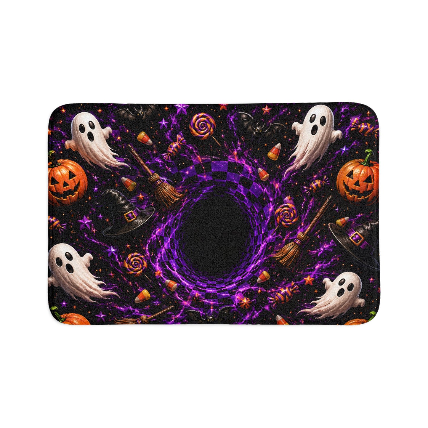Halloween Ghost & Jack-O’-Lantern 3-Piece Bath Mat Set — Stay for a Sit Toilet Lid & Contour Rugs