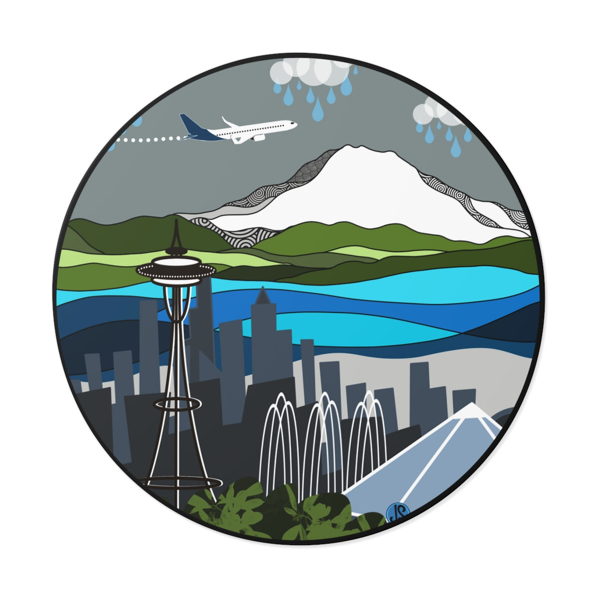 Seattle airplane Round Vinyl Stickers