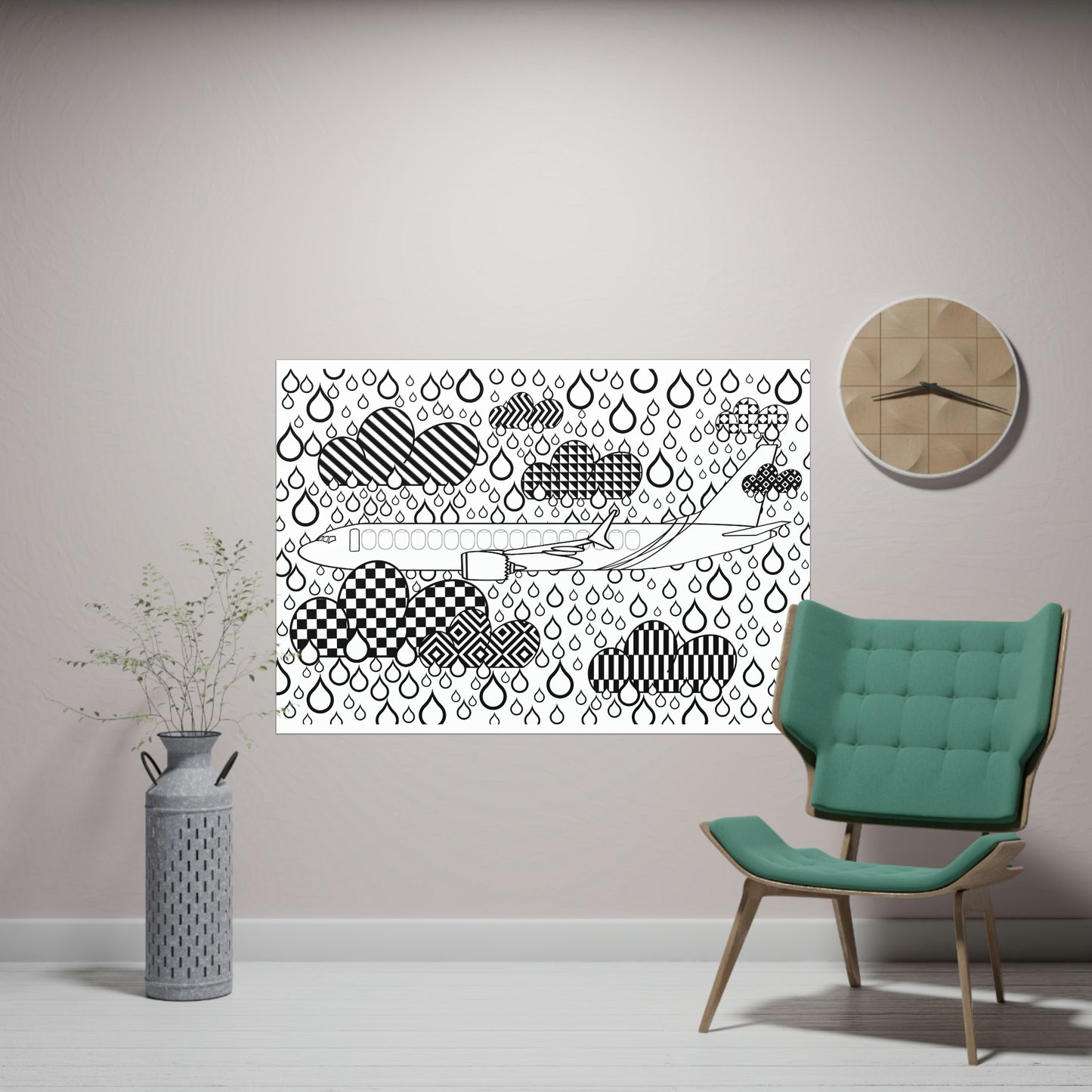 Flying in the rain coloring poster