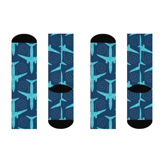 Airplane Blue DTG Crew Socks