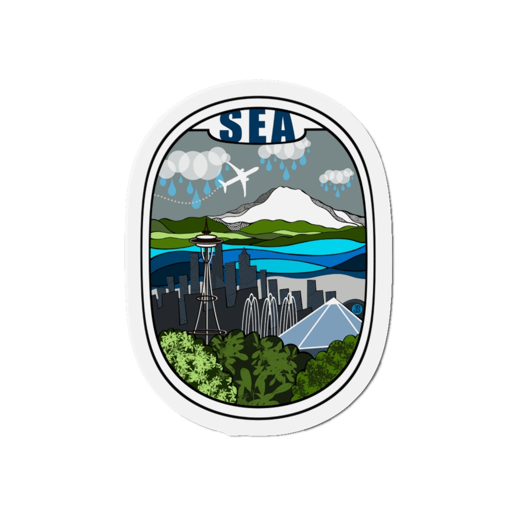 SEA - Seattle Wht Plane Kiss-Cut Magnets