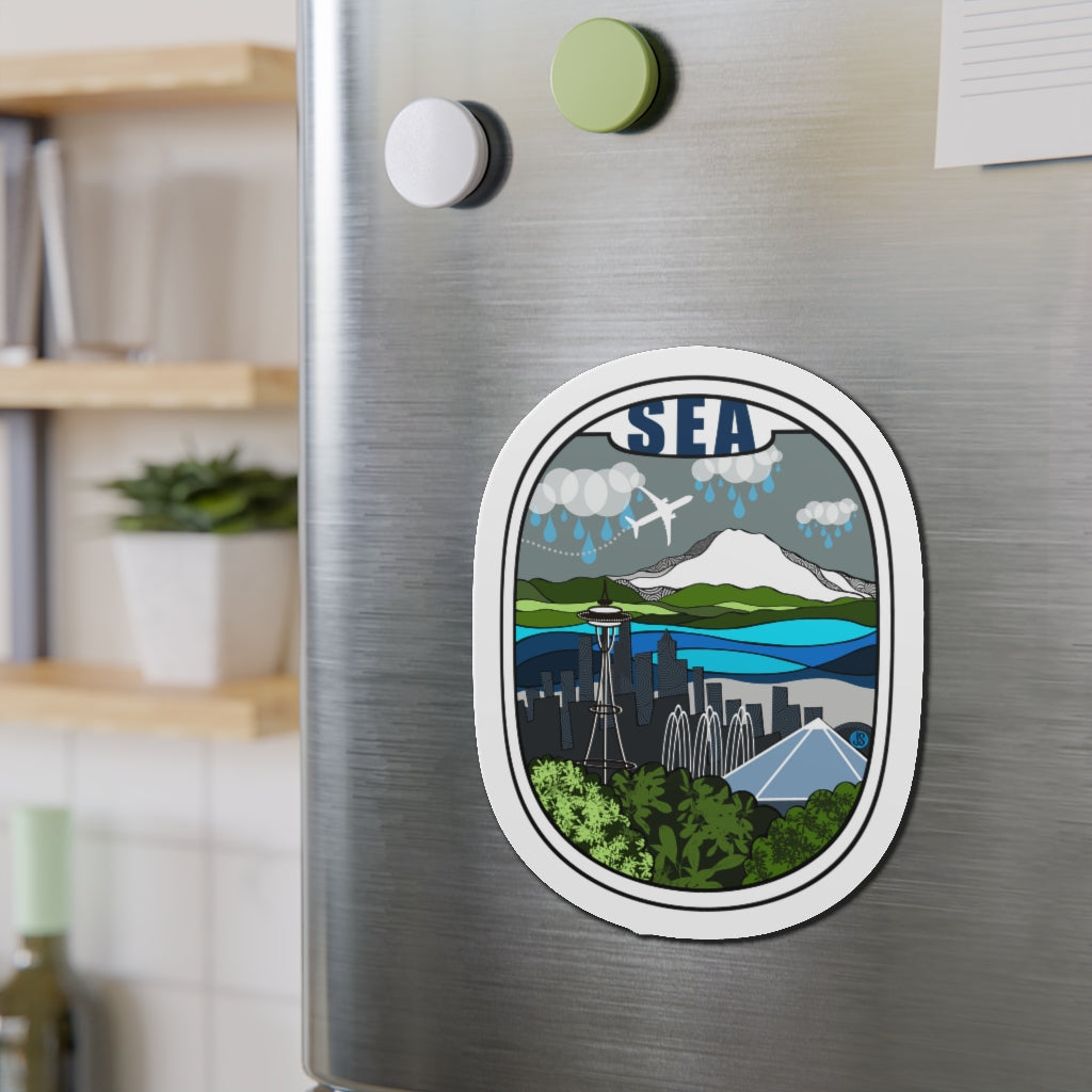 SEA - Seattle Wht Plane Kiss-Cut Magnets