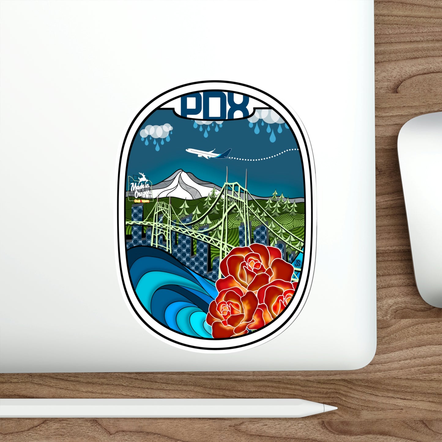 PDX Blue plane Die-Cut Stickers