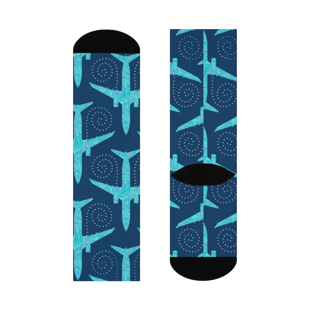 Airplane Blue DTG Crew Socks