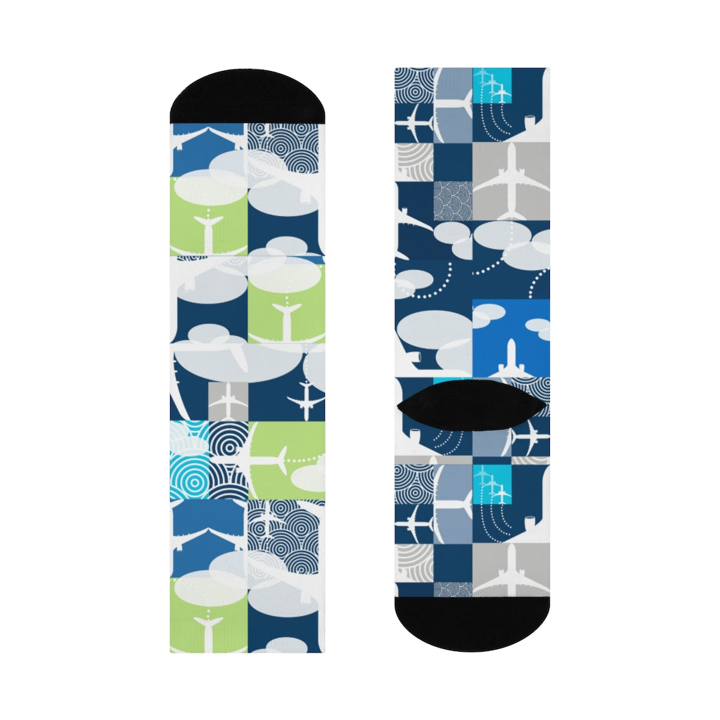 Blocked airplanes DTG Crew Socks