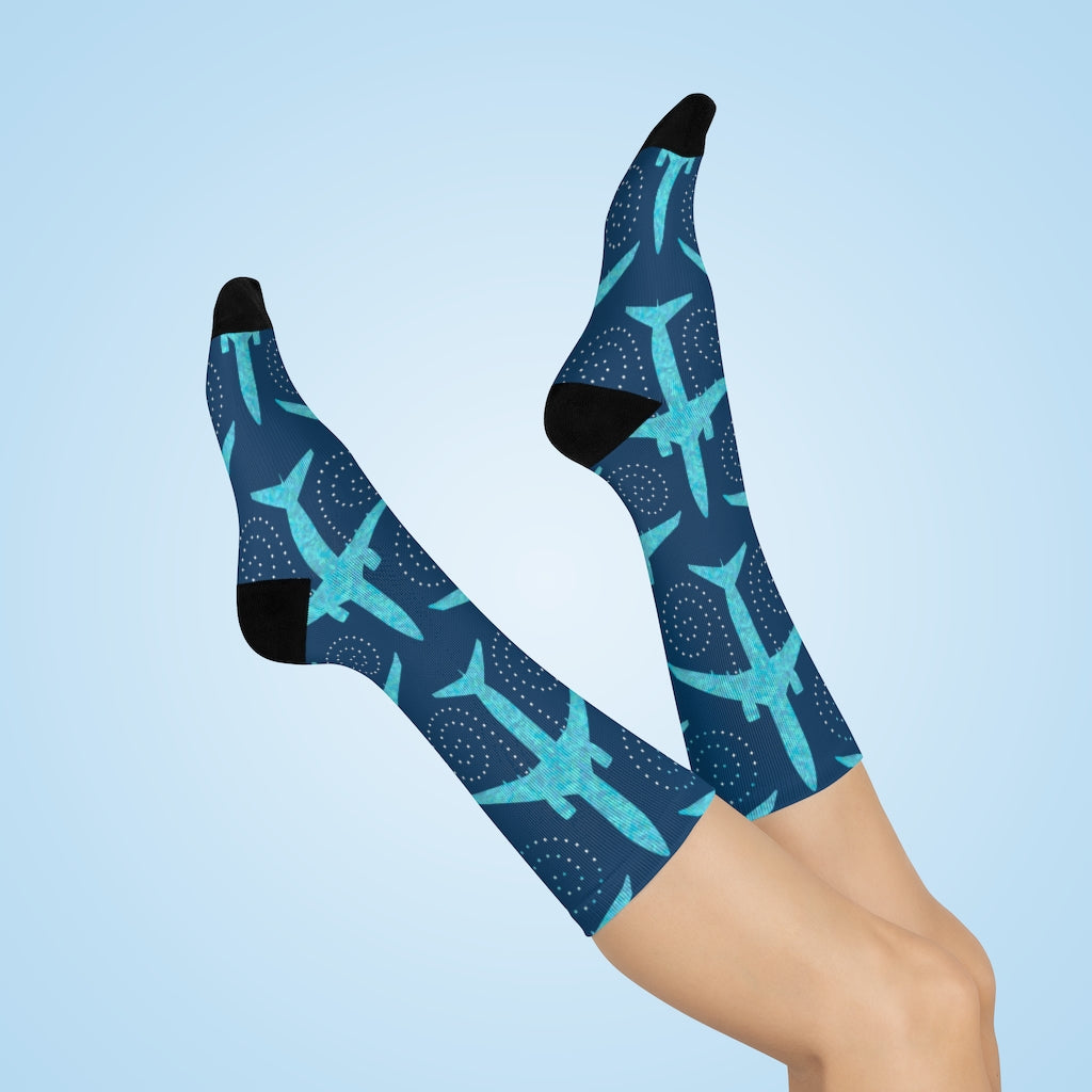 Airplane Blue DTG Crew Socks