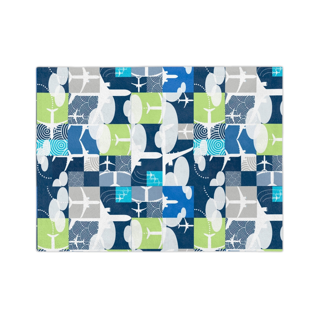 Color blocked Airplane Velveteen Minky Blanket