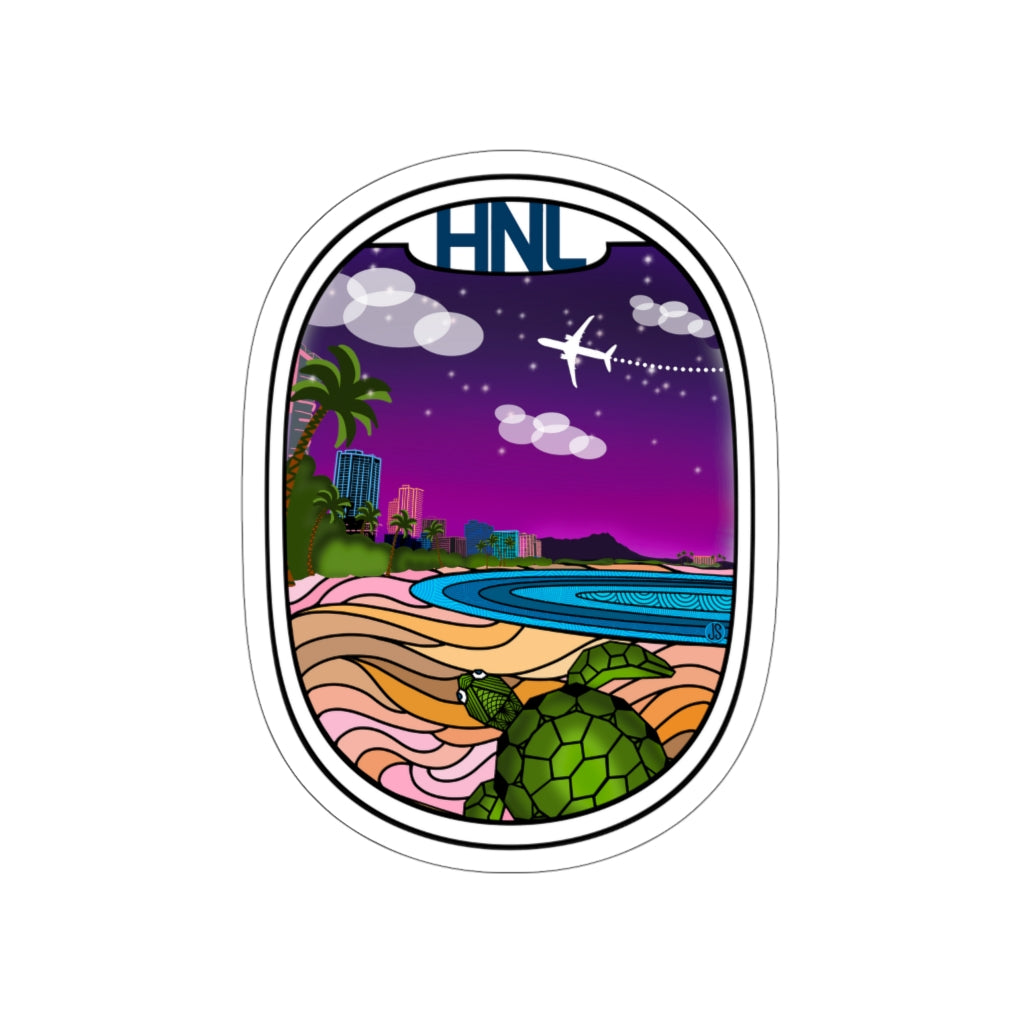 HNL Honolulu Wht plane Die-Cut Stickers