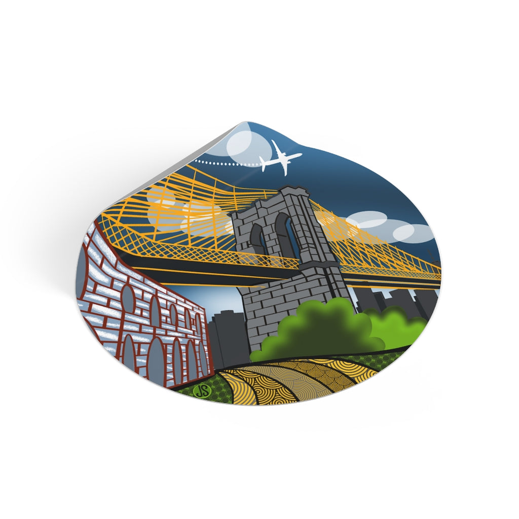 Brooklyn Bridge Round Vinyl Stickers