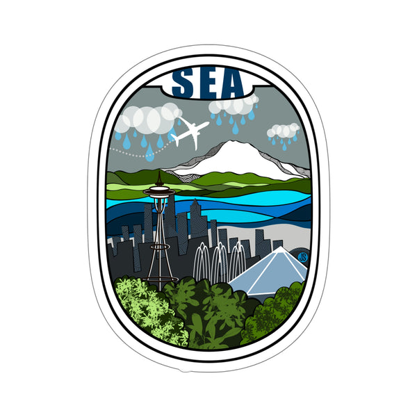 SEA - Seattle Wht plane Die-Cut Stickers