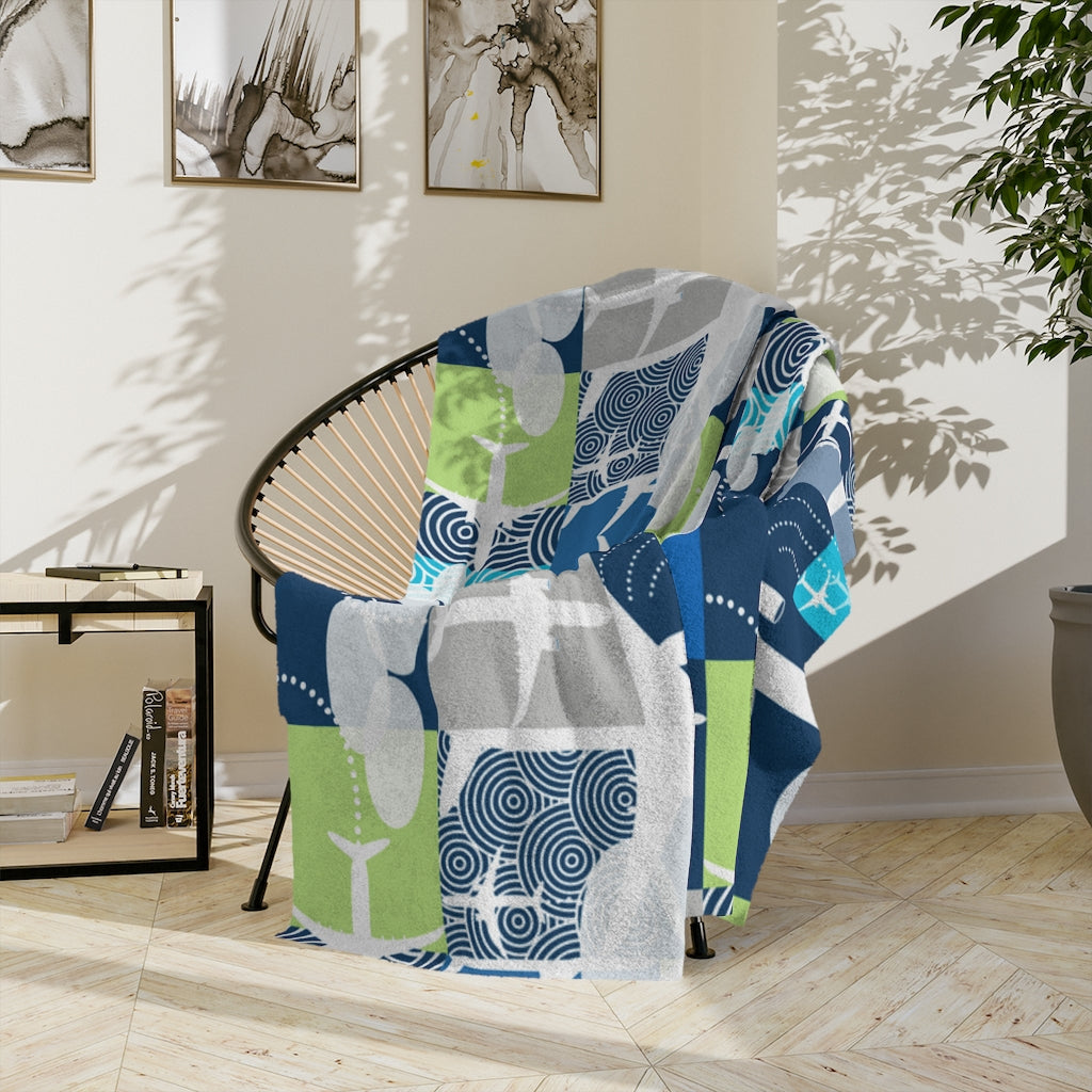 Color blocked Airplane Velveteen Minky Blanket