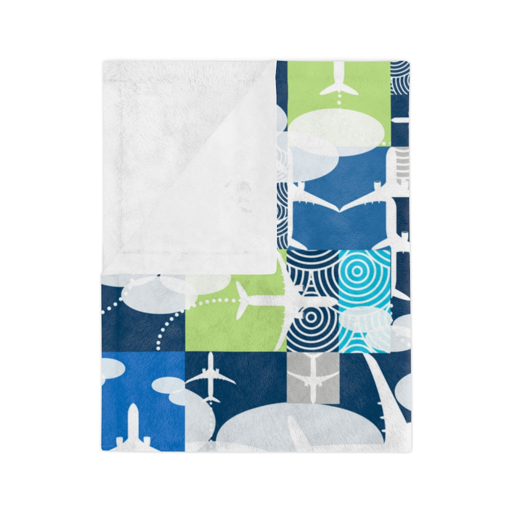 Color blocked Airplane Velveteen Minky Blanket