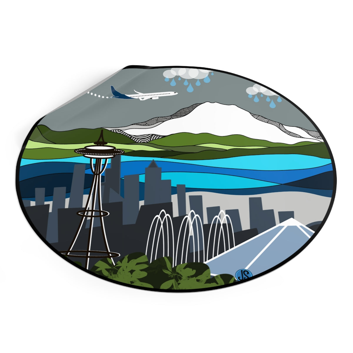 Seattle airplane Round Vinyl Stickers
