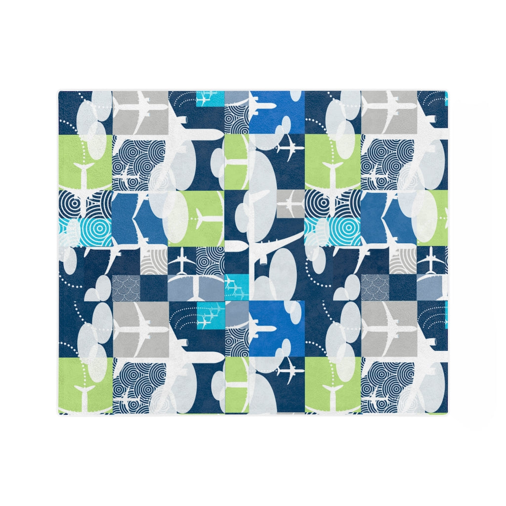 Color blocked Airplane Velveteen Minky Blanket