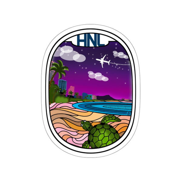 HNL Honolulu Wht plane Die-Cut Stickers
