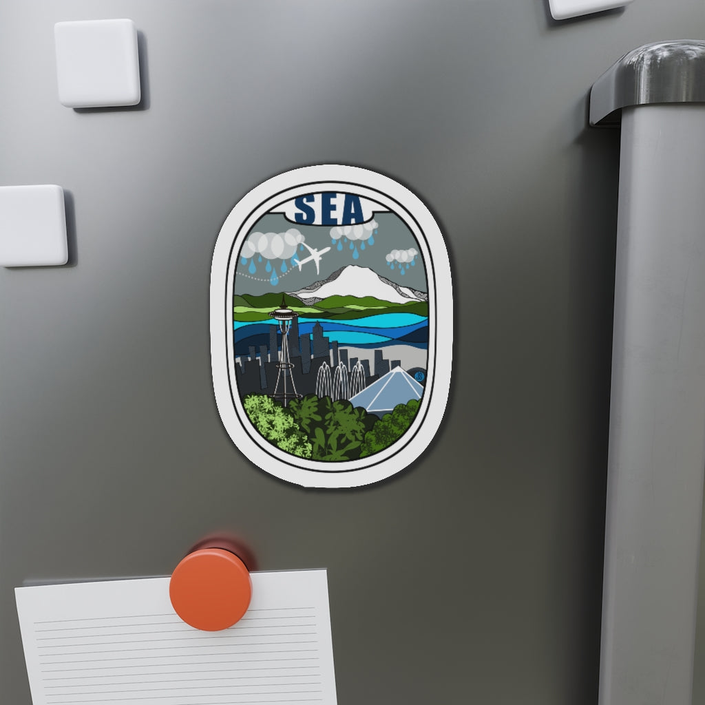 SEA - Seattle Wht Plane Kiss-Cut Magnets