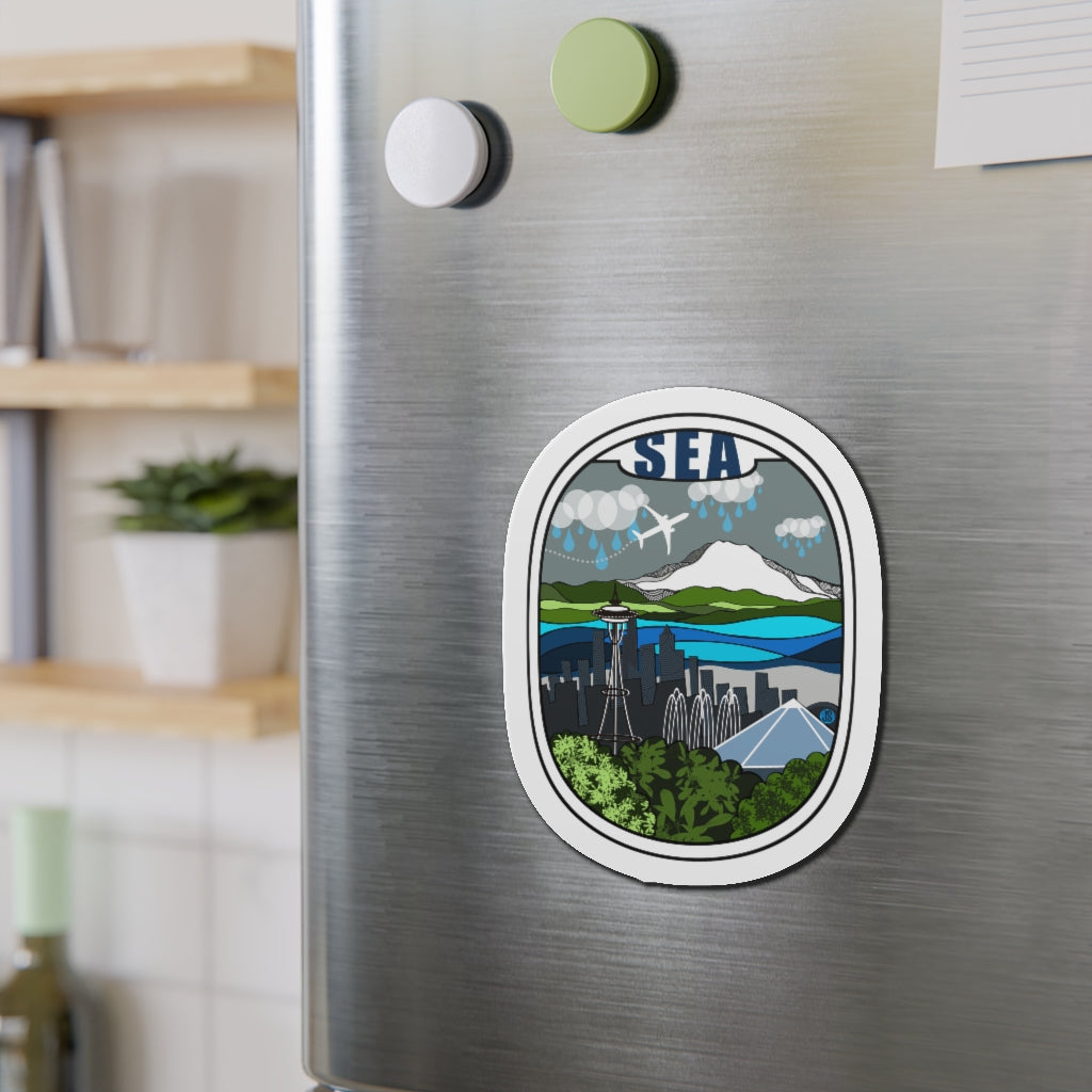 SEA - Seattle Wht Plane Kiss-Cut Magnets