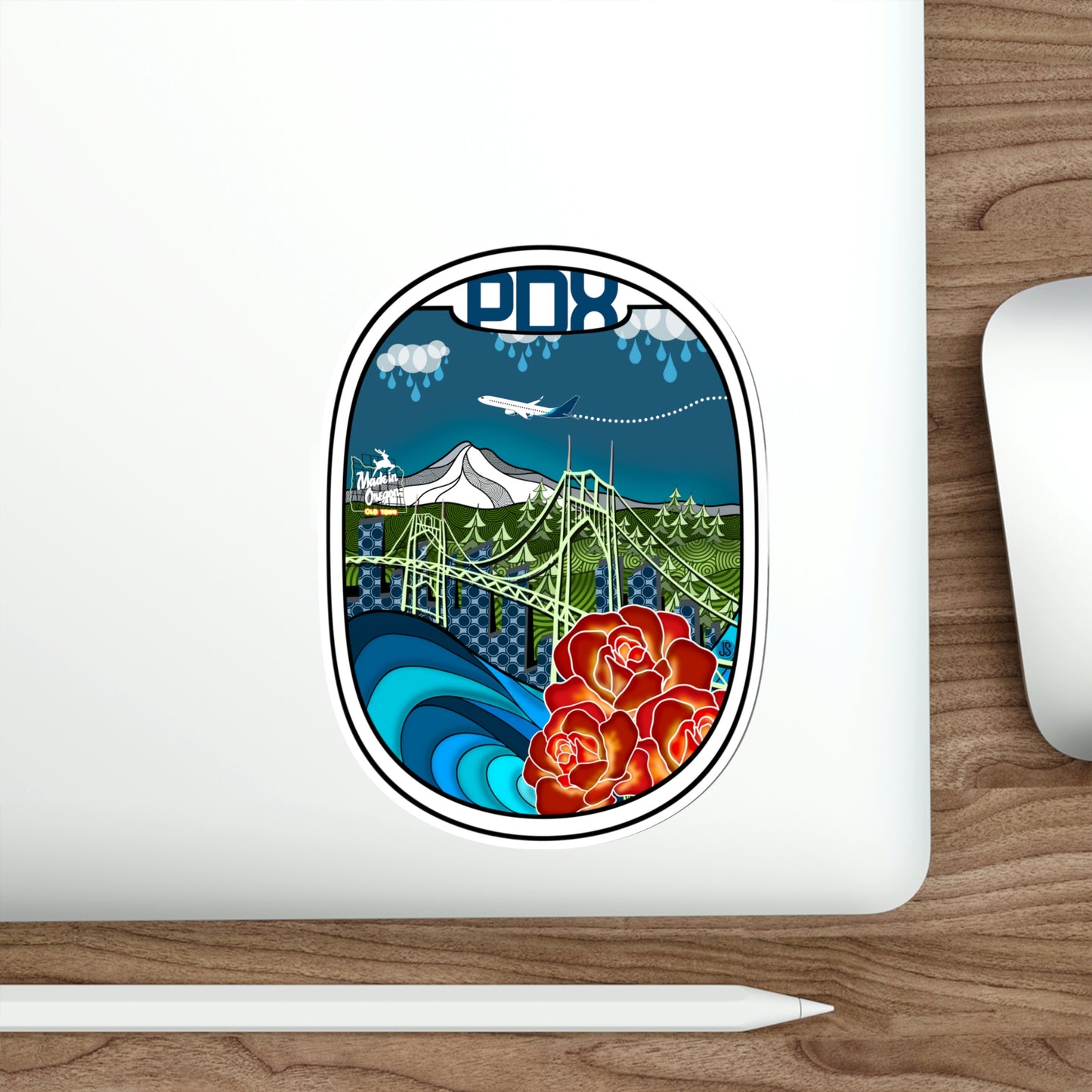 PDX Blue plane Die-Cut Stickers