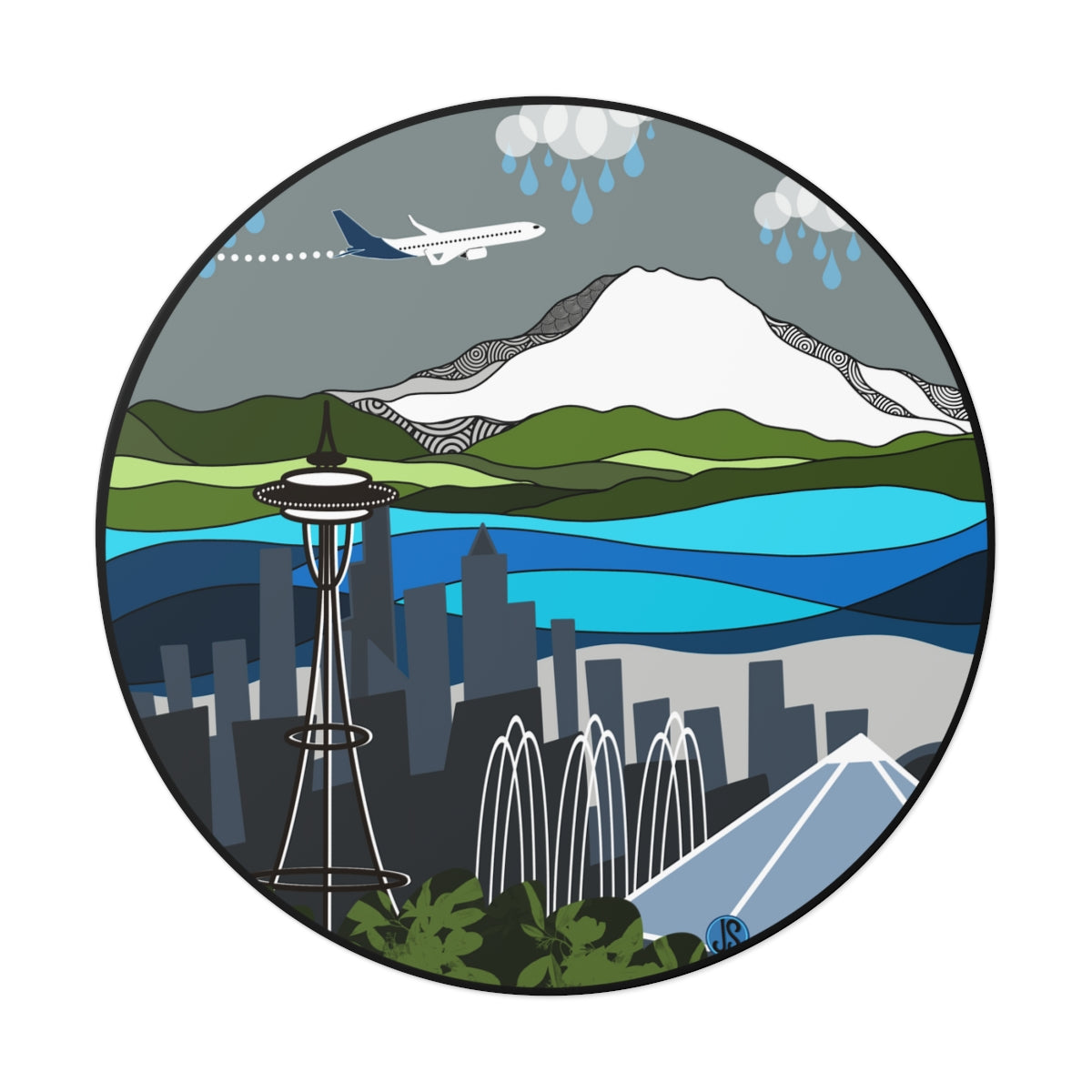 Seattle airplane Round Vinyl Stickers