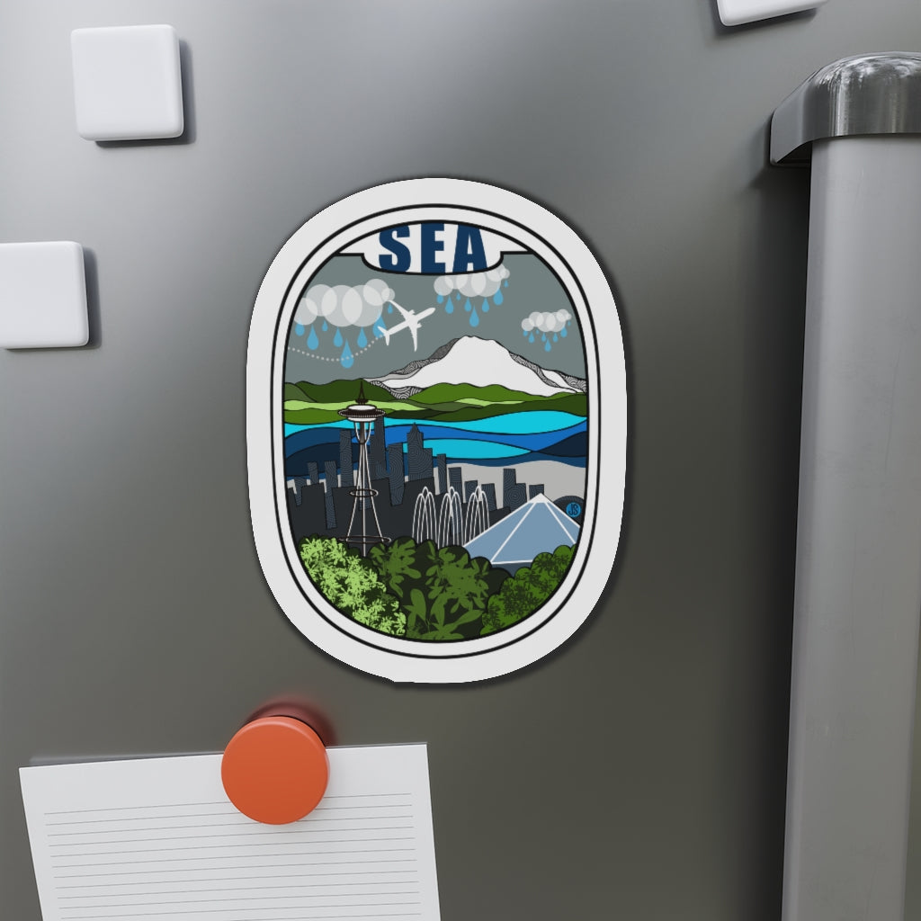 SEA - Seattle Wht Plane Kiss-Cut Magnets