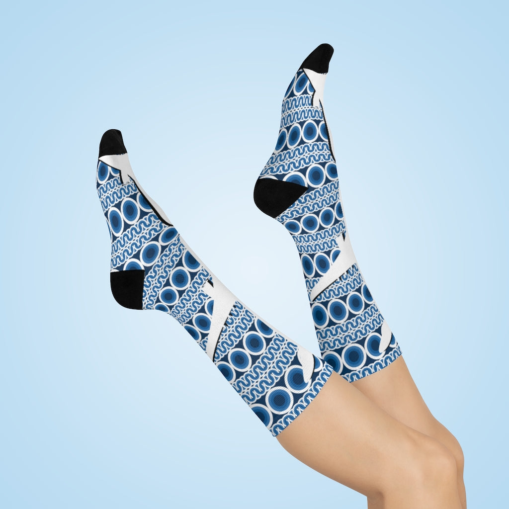 Lg Blue circle DTG Crew Socks
