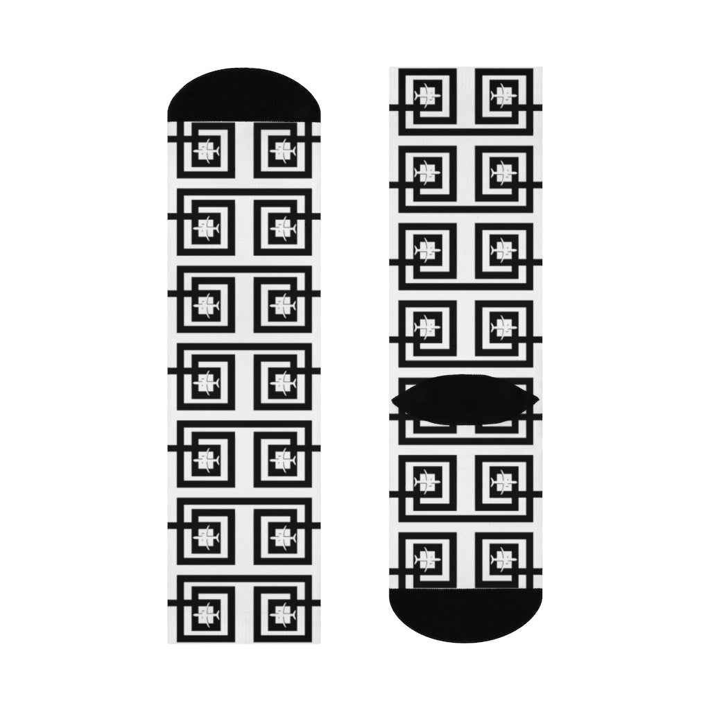 Blk & Wht Airplane Crew Socks