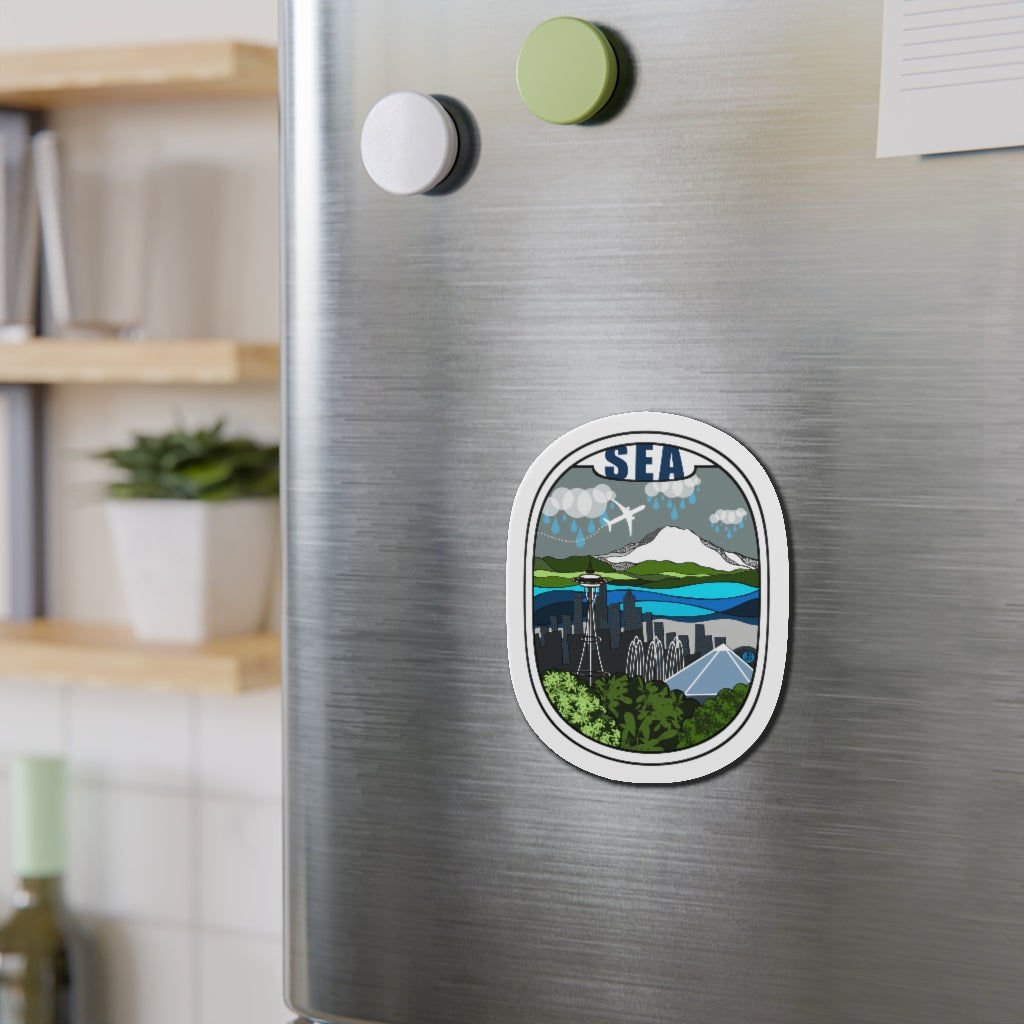 SEA - Seattle Wht Plane Kiss-Cut Magnets