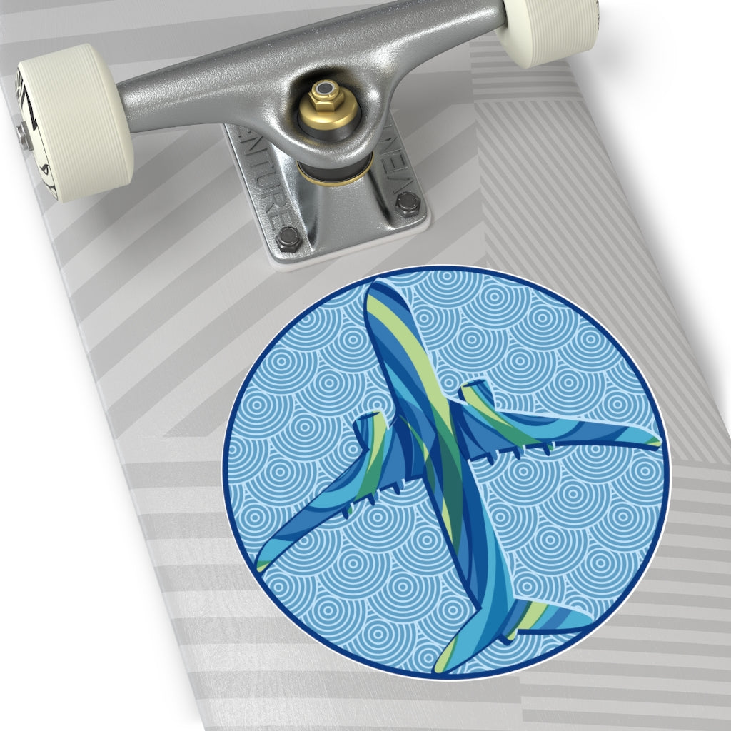 Blue airplane Round Vinyl Stickers