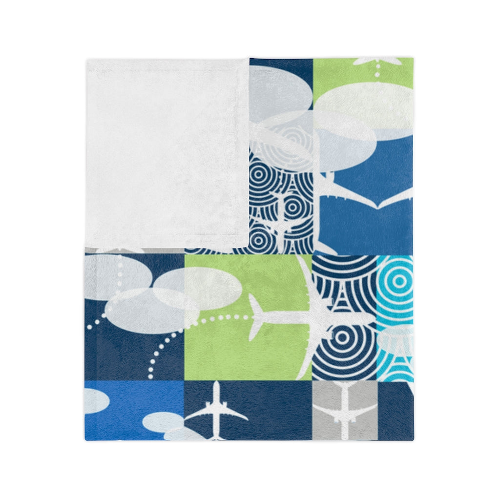 Color blocked Airplane Velveteen Minky Blanket