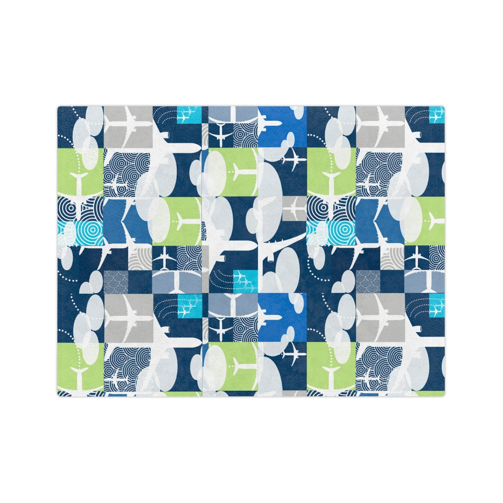 Color blocked Airplane Velveteen Minky Blanket