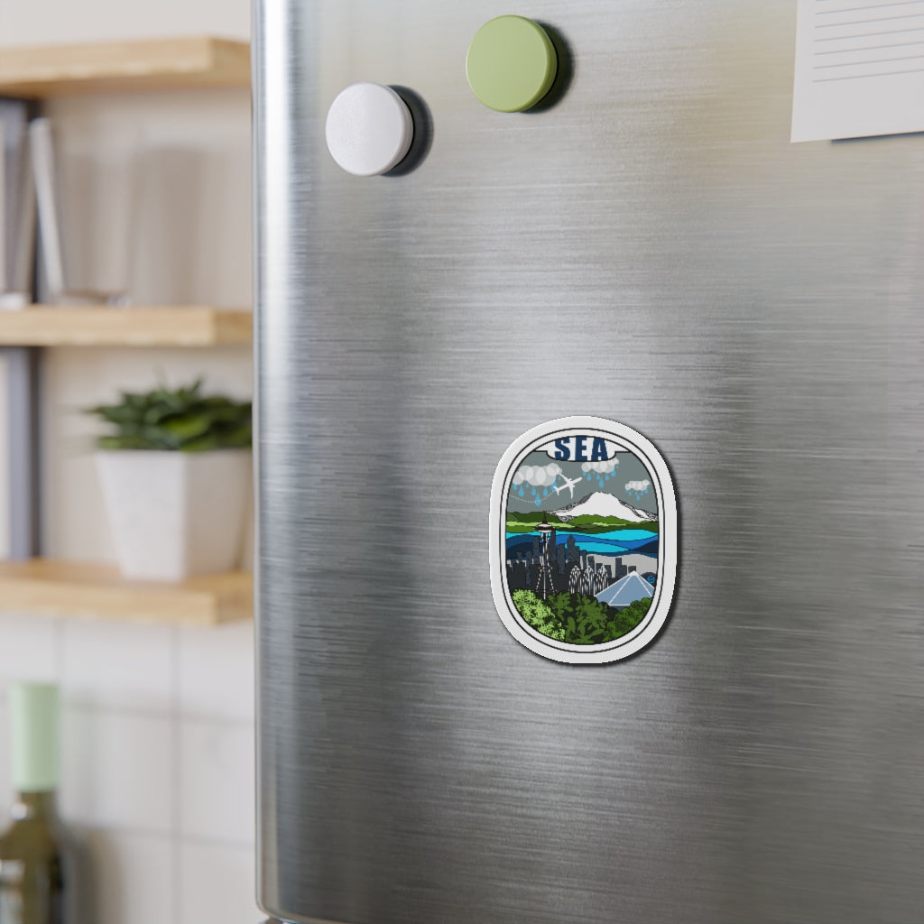 SEA - Seattle Wht Plane Kiss-Cut Magnets