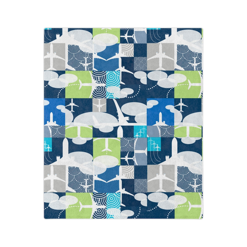 Color blocked Airplane Velveteen Minky Blanket