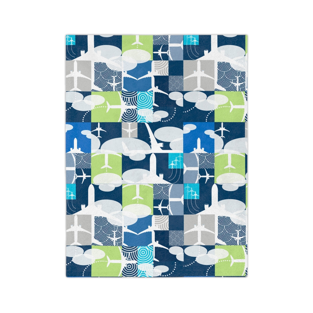 Color blocked Airplane Velveteen Minky Blanket