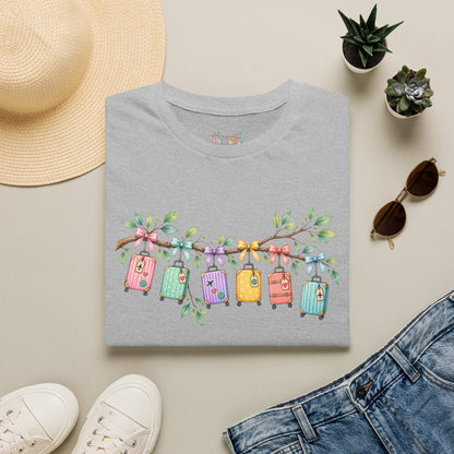 Suitcase Garland T-Shirt — Cute Luggage Line Graphic Tee for Travelers
