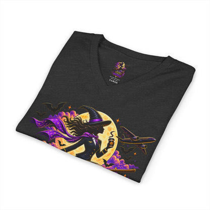 Witchy Halloween V-Neck Tee — "On Time, In Style & A Little Bit Wicked"