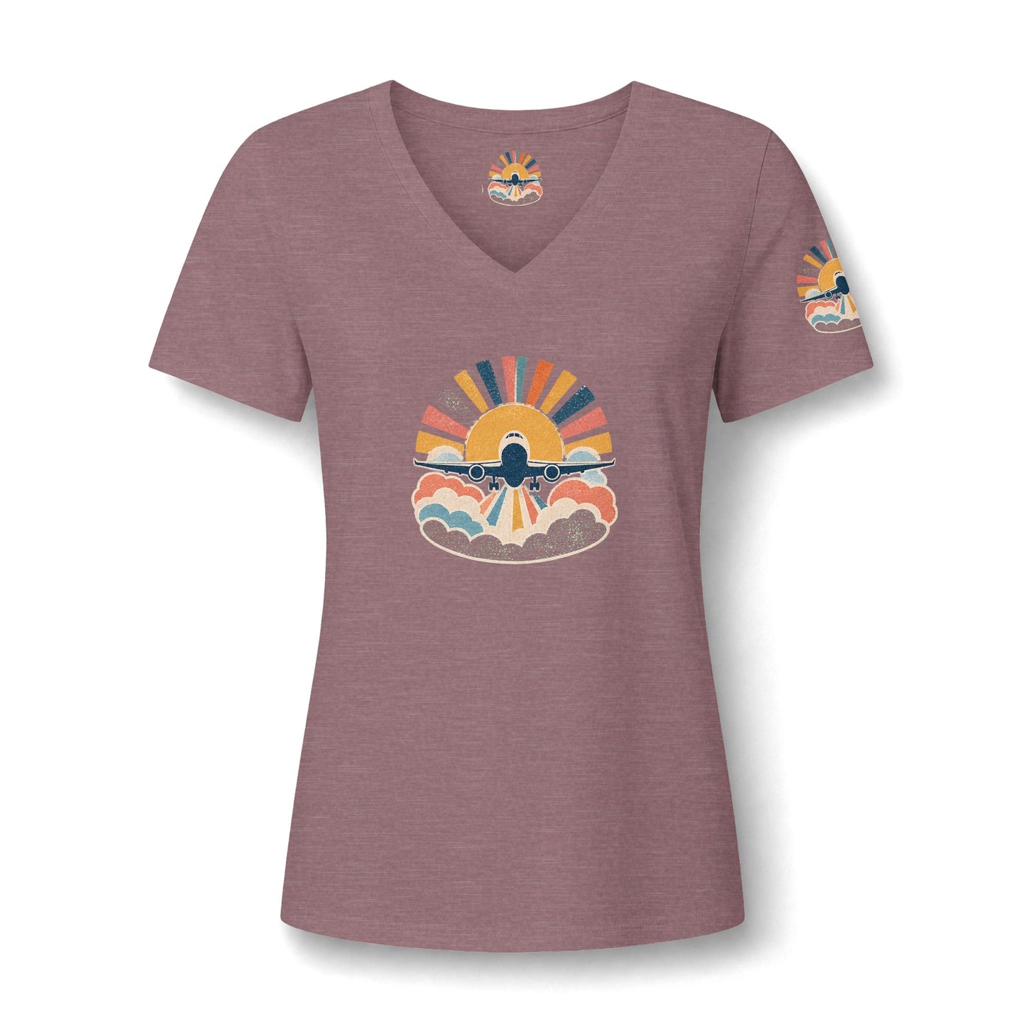 Retro Sunrise Landscape Tee | V-neck Tee