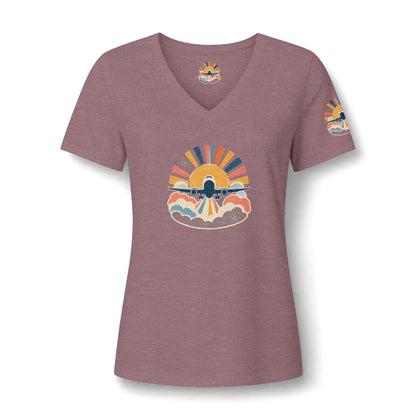 Retro Sunrise Landscape Tee | V-neck Tee