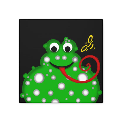 Green Lumpy Frog with a yellow Bee