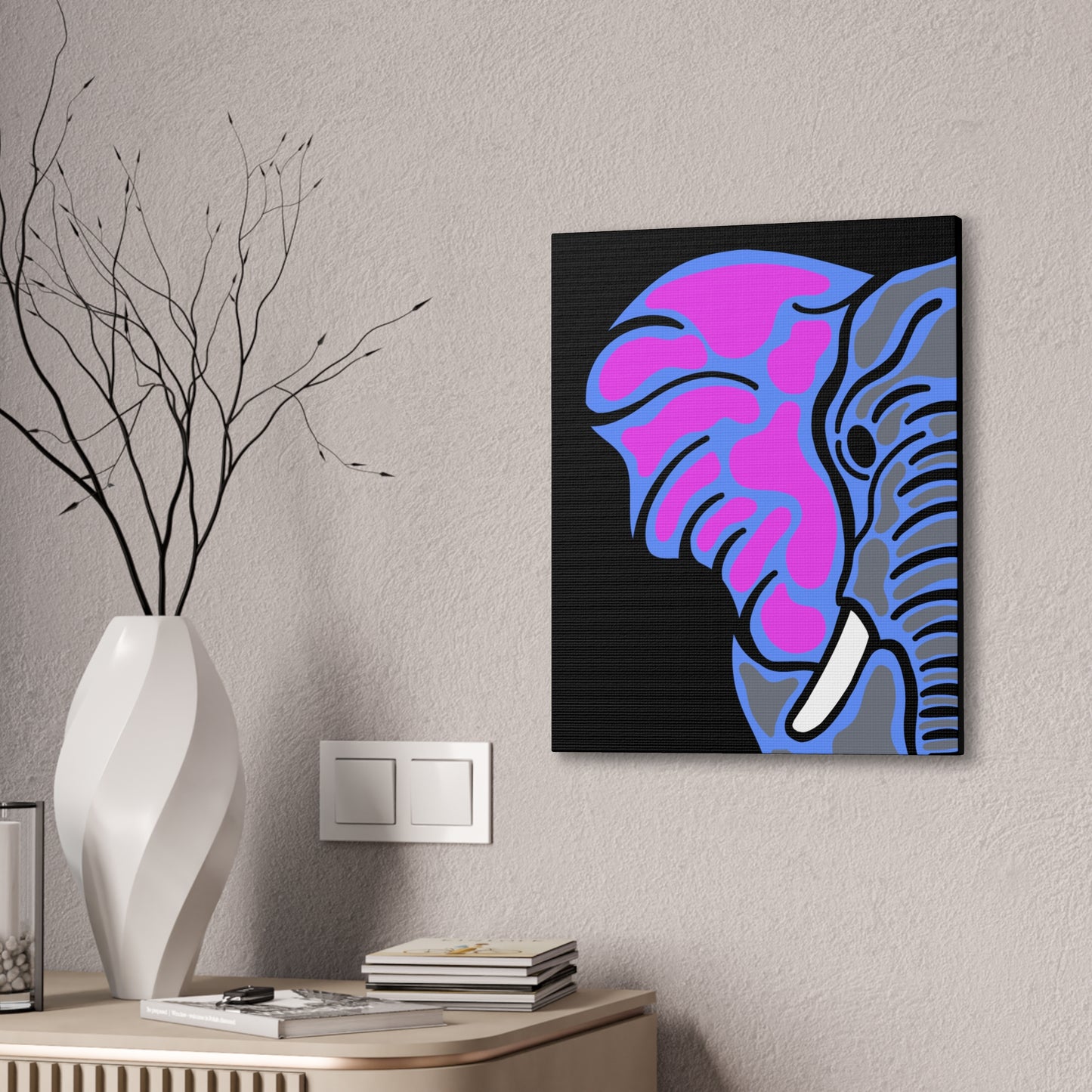 Neon Elephant Canvas Print — Bold Pink & Blue Safari Wall Art