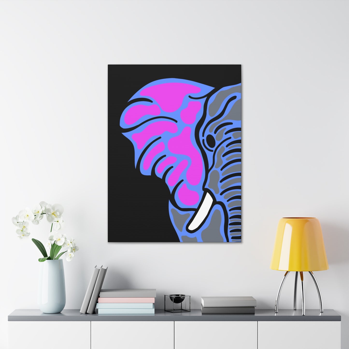 Neon Elephant Canvas Print — Bold Pink & Blue Safari Wall Art