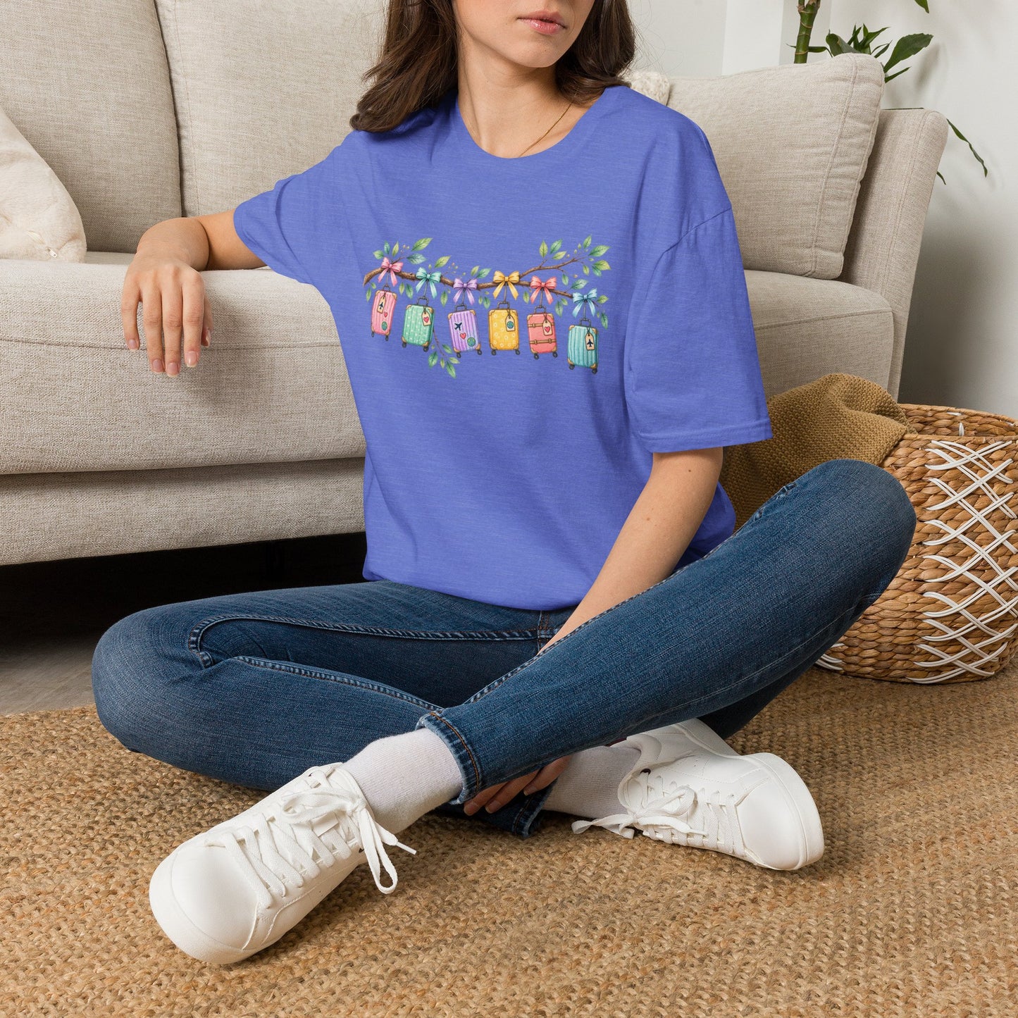 Suitcase Garland T-Shirt — Cute Luggage Line Graphic Tee for Travelers
