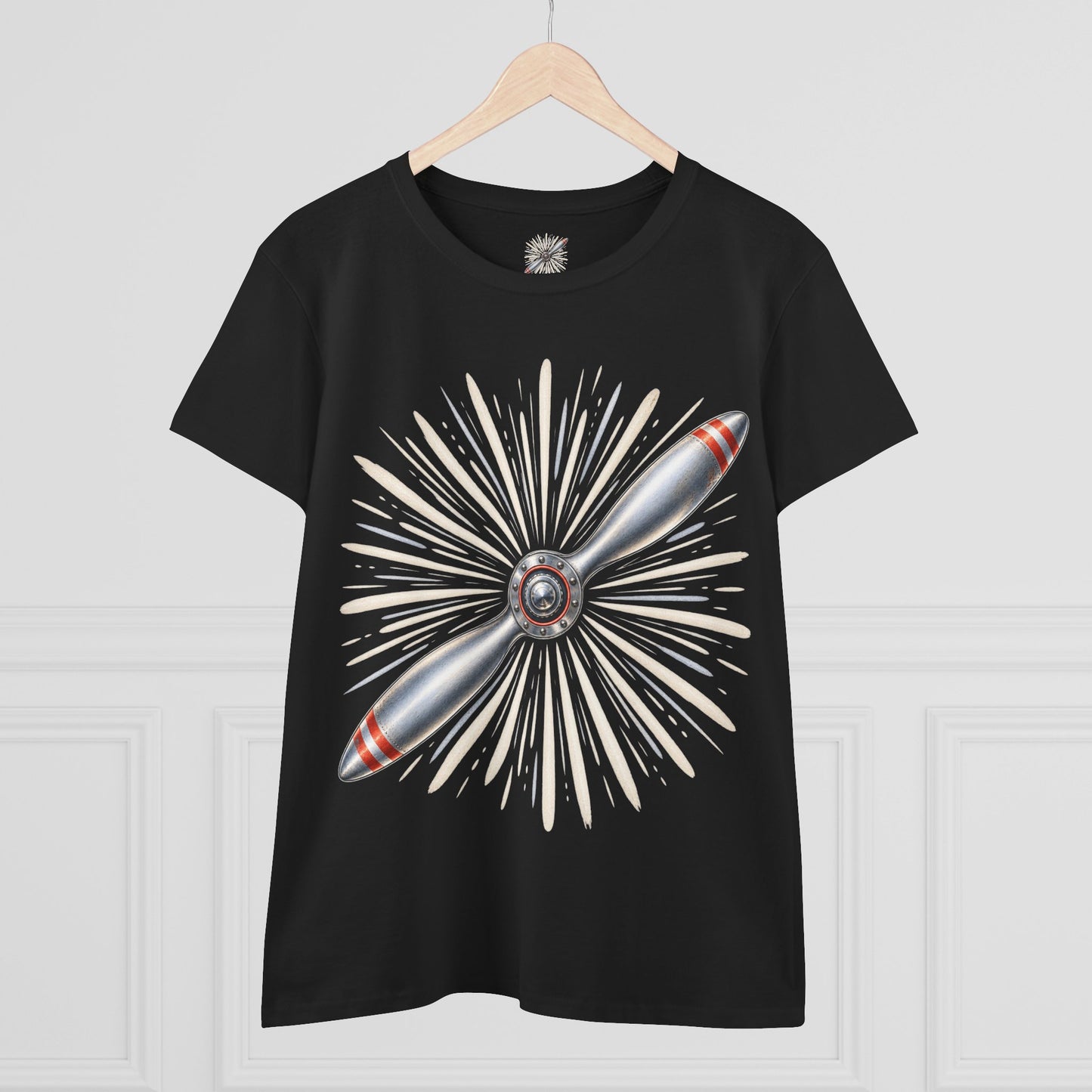 Propeller Burst Women's Tee — Vintage Airplane Graphic Cotton Shirt