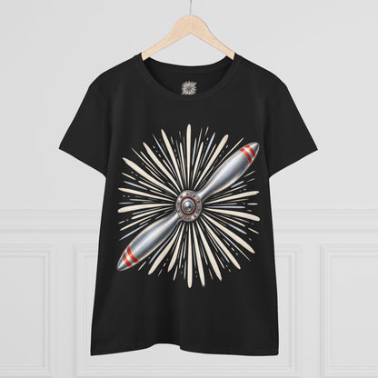 Propeller Burst Women's Tee — Vintage Airplane Graphic Cotton Shirt